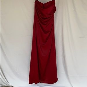 Long strapless garnet red dress
